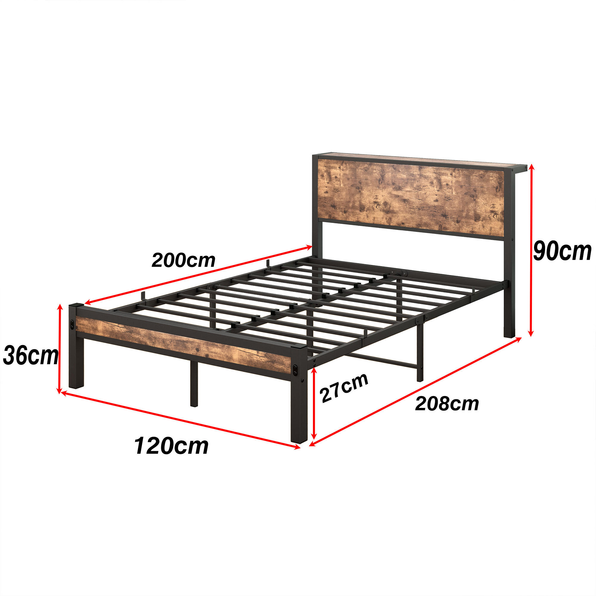 METALLBETT 120x200 cm Stauraum Kopfteil braun - Dunkelbraun, Holzwerkstoff (120/200cm) - LEBENLANG