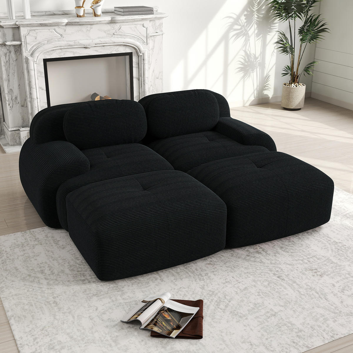 SOFA 2-Sitzer 208/178/75 cm Schwarz - Schwarz, Textil (178/75/208cm)