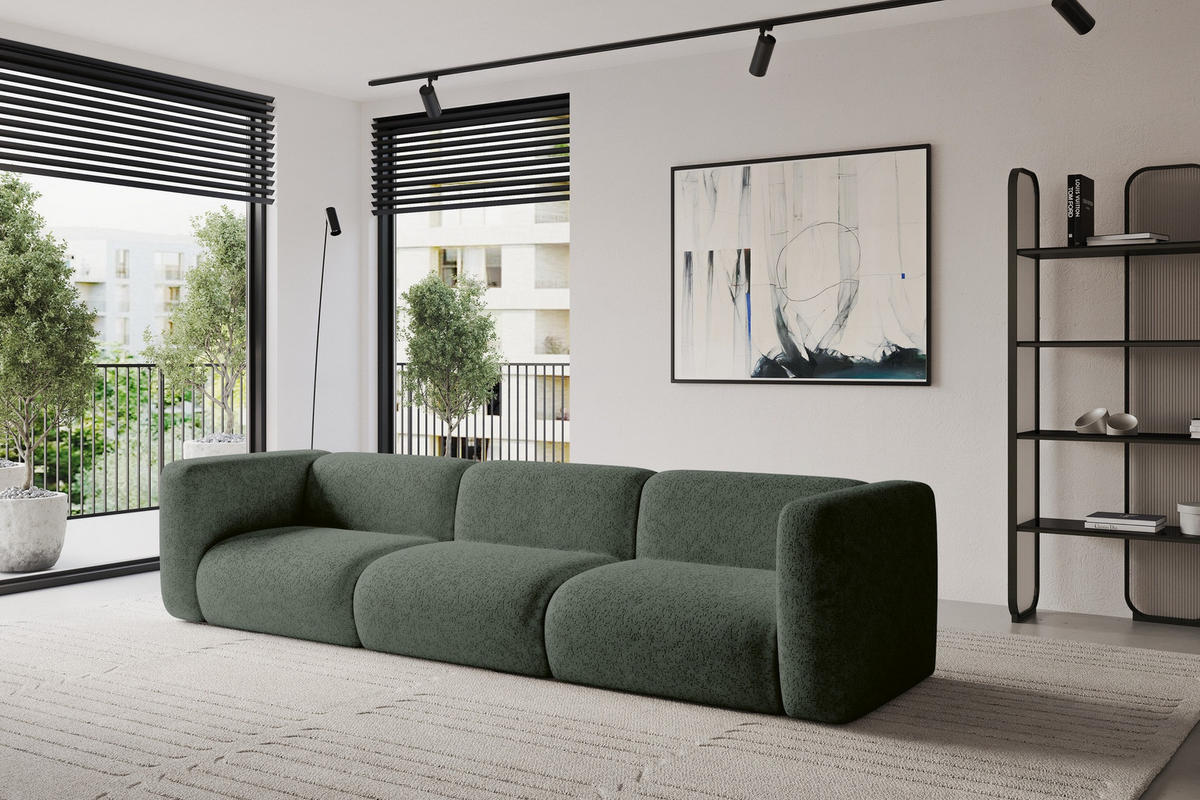 MODULÁRNÍ pohovka MIRA-S2, 3místná, 319 × 89 × 70 cm, zelená, velur - černá/zelená barva, kompozitní dřevo/textil (319/70/89cm) - ALTDECOR