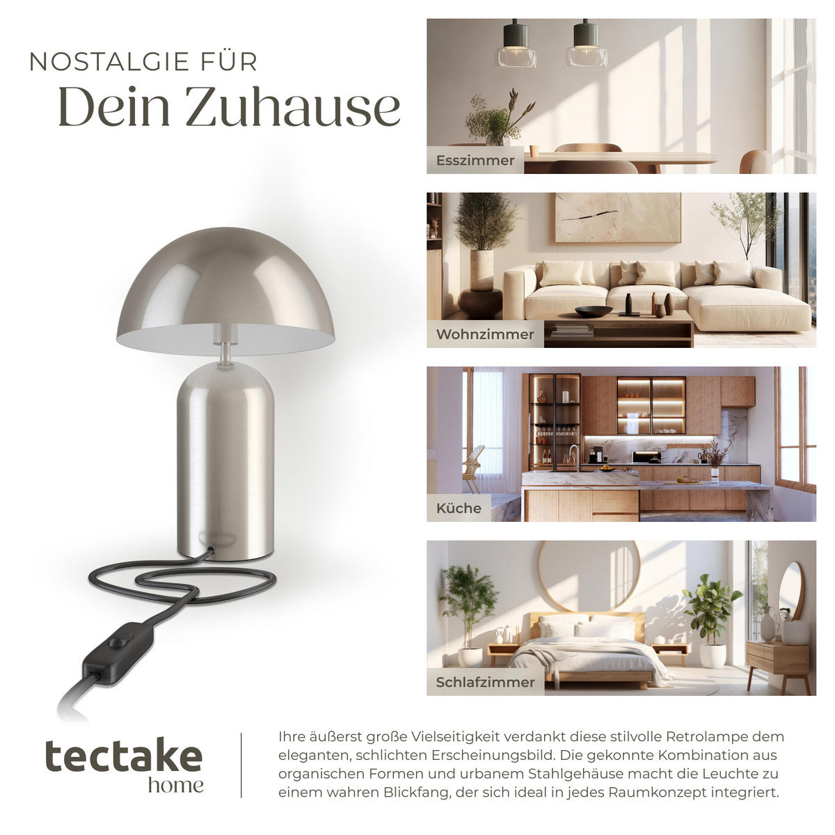 RETRO-TISCHLAMPE Altea,25 x 37 cm,Nickel matt - Nickelfarben, Metall (25/25/37cm) - tectake