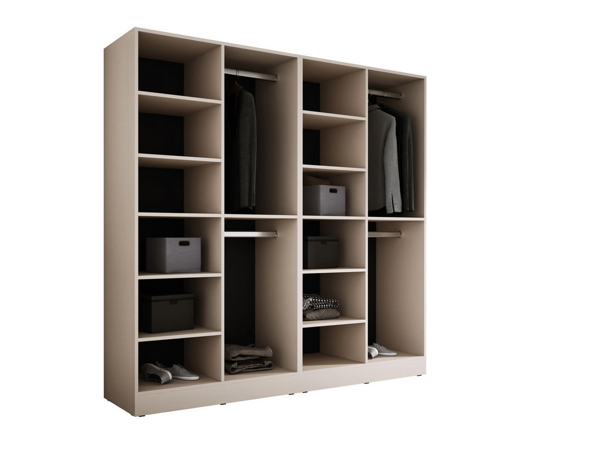 KLEIDERSCHRANK, Sandbeige / Antisol Glas, 200 x 200 x 51 cm - Sandfarben/Schwarz, Holzwerkstoff (200/200/51cm) - 3XE LIVING