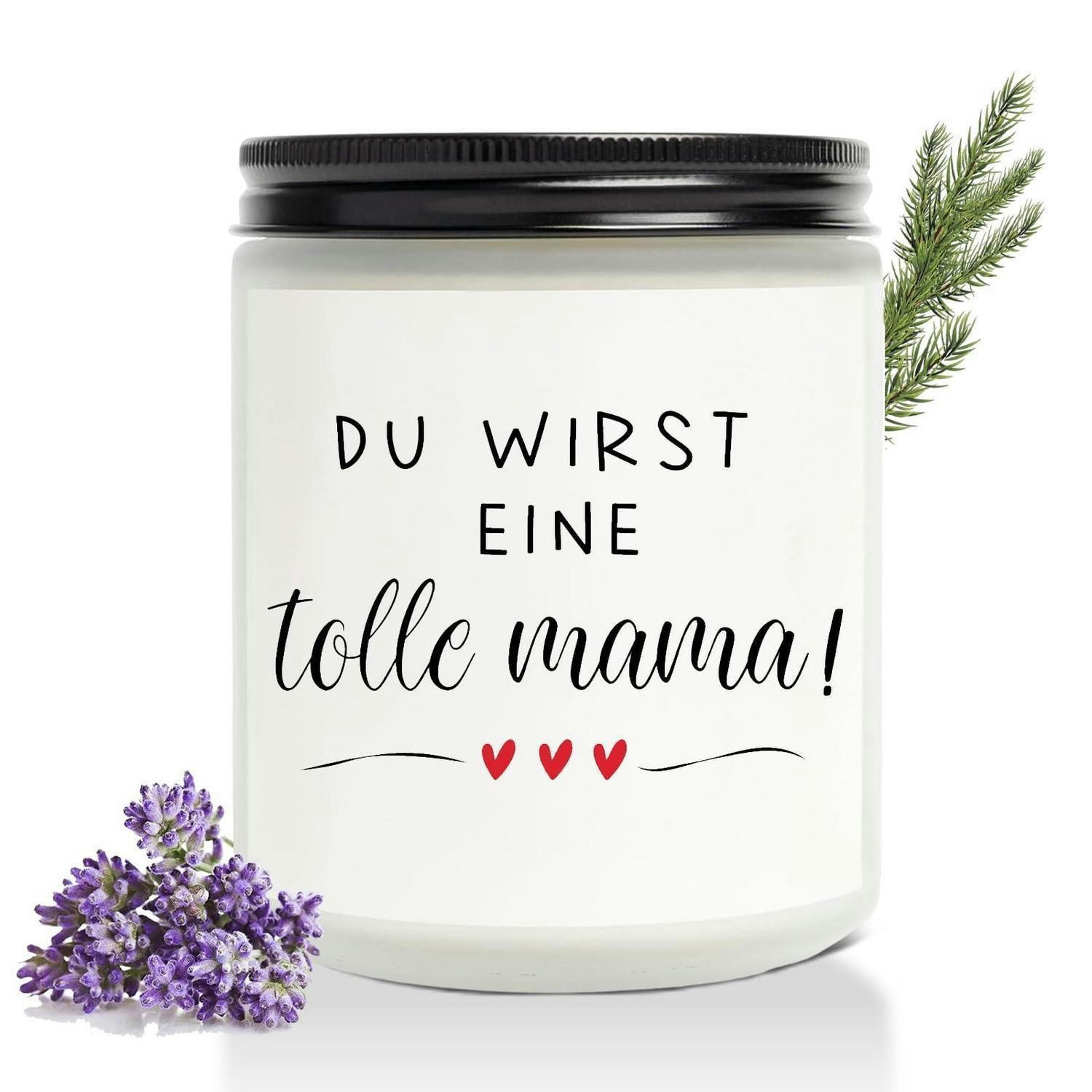 DUFTKERZE Lavendel "Du wirst eine tolle Mama" Sojawachs - Weiß, Paraffin (10cm)