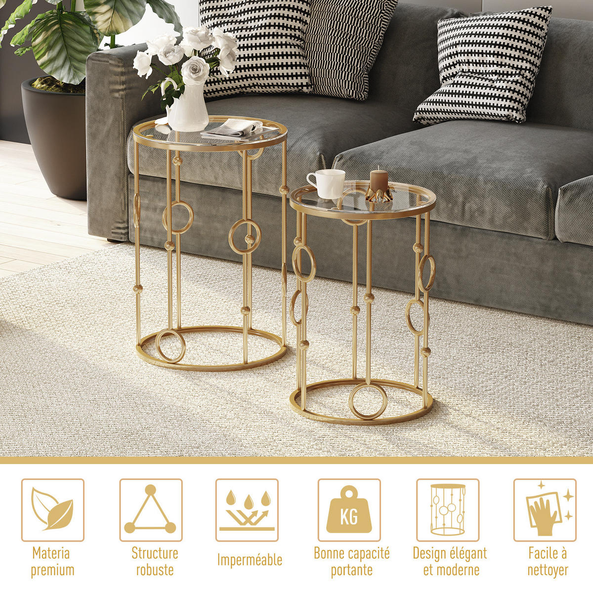 COUCHTISCH DE-15728 2er-Set Art déco Gold - Goldfarben, Metall (41/41/57cm) - ComfortXL