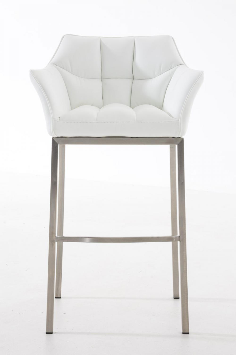 BARHOCKER 2er Set Lederlook weiß - Edelstahlfarben/Weiß, Textil/Metall (64/110/48cm) - CLP