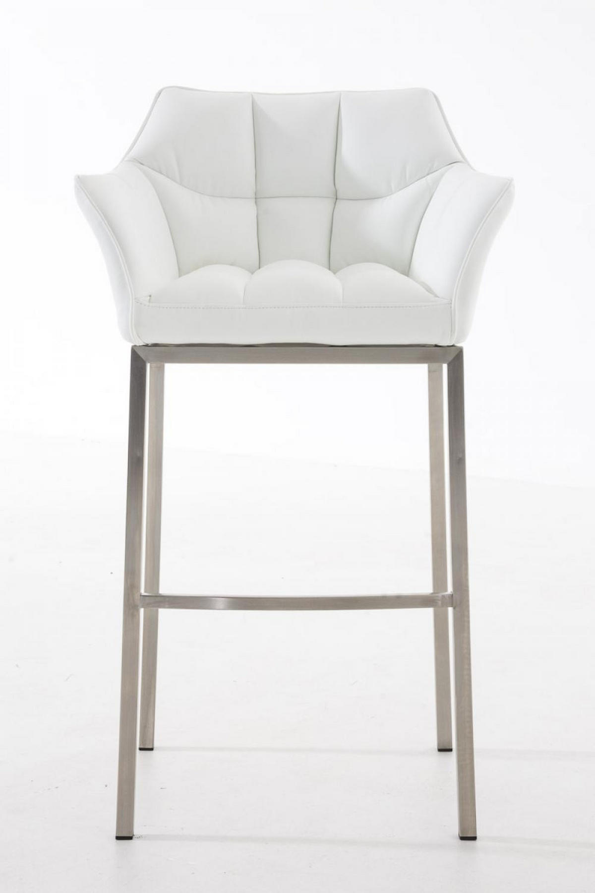 BARHOCKER 2er Set Lederlook Weiß - Edelstahlfarben/Weiß, Textil/Metall (64/110/48cm) - CLP