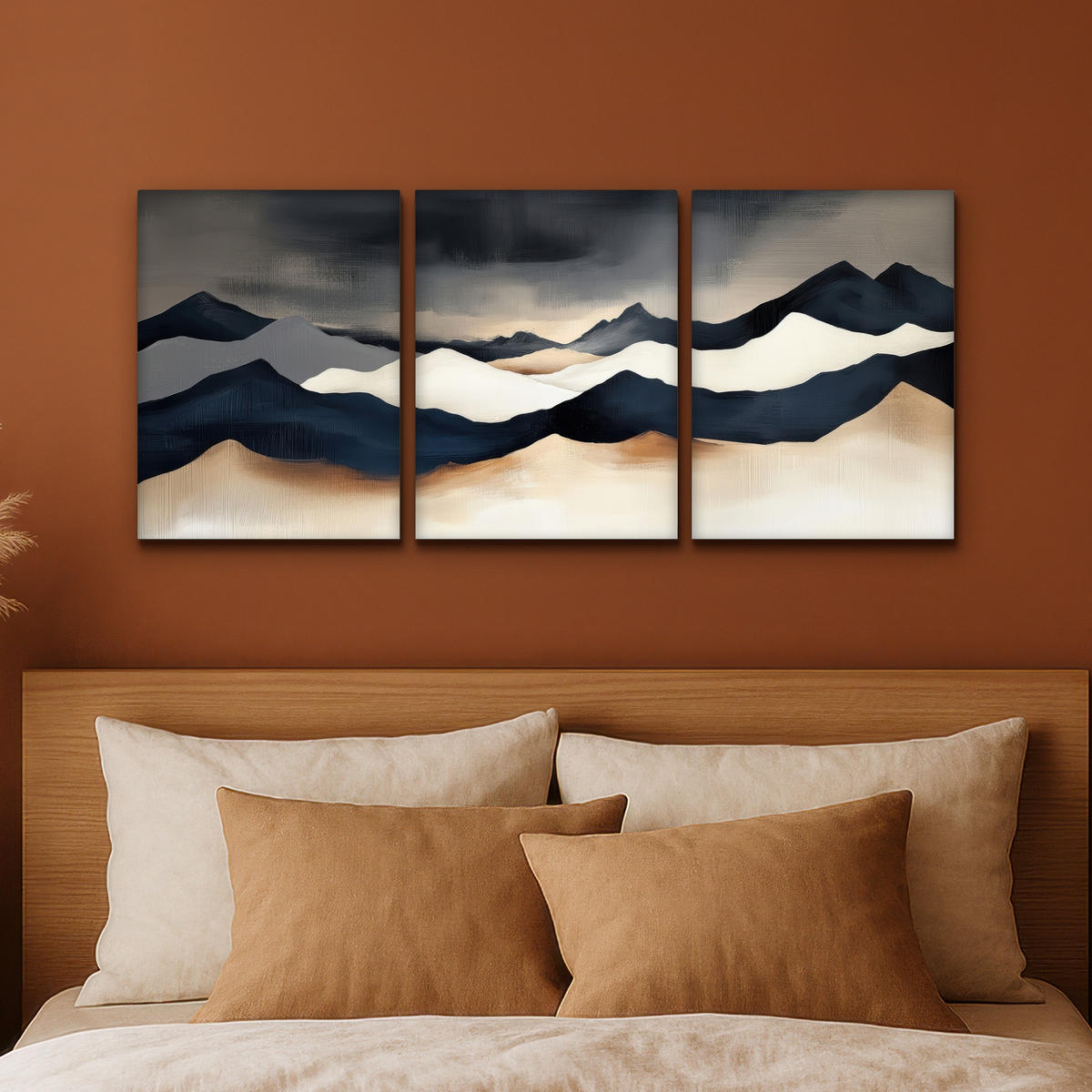LEINWANDBILD 3er Set Landschaft - Abstrakt - Modern 90x40 cm - Dunkelblau, Textil (90/40cm) - MuchoWow