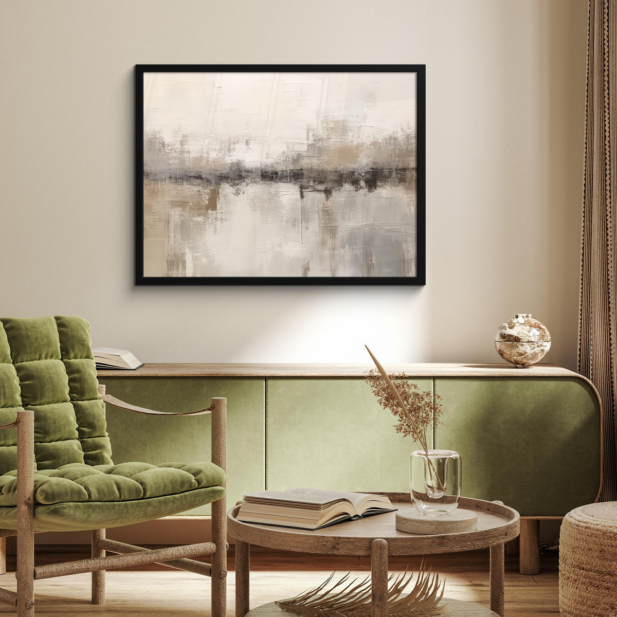 POSTER MIT RAHMEN Moderne Kunst - Abstrakt - Beige 80x60 cm - Beige, Papier (80/60cm) - MuchoWow