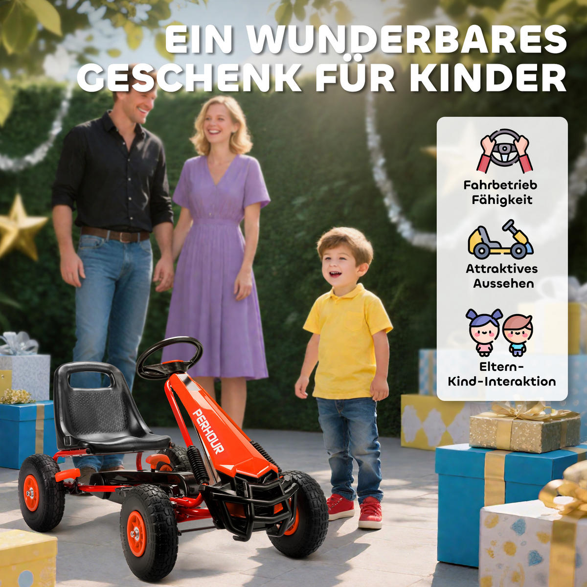 PEDAL-GOKART DE-06267 mit höhenverstellbarem Sitz, Bremse und Kupplung Rot - Rot, Kunststoff/Metall (110/61/62cm) - ComfortXL