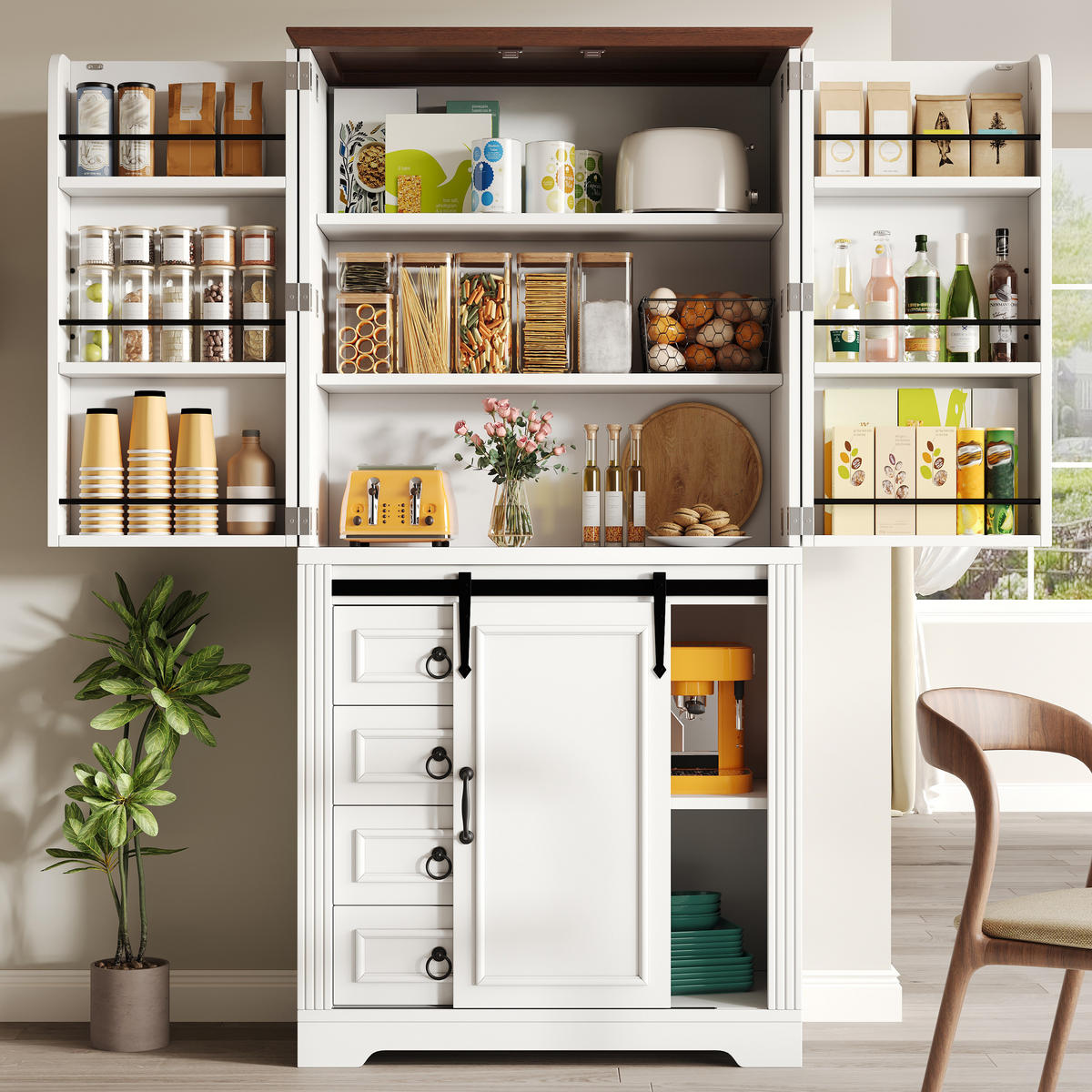 BUFFETSCHRANK Soft-Close Weiß 80/39.8/180 cm - Weiß, Holz (80/180/39.8cm) - PANGIVO