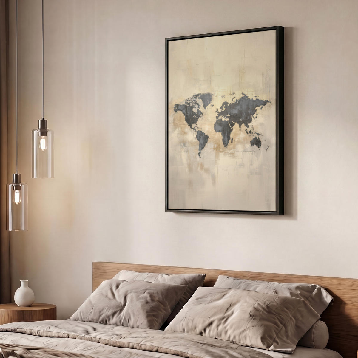 LEINWAND Bilder mit Rahmen - Weltkarte - Gold - Schwarz - Abstrakt - 60x80 - Kupferfarben, Textil (60/80cm) - MuchoWow