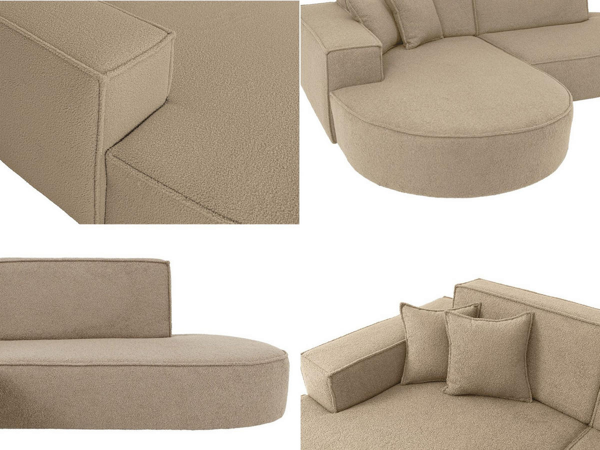 ECKSOFA Hana L-Form 3-Sitzer Ecke Links, Boucle, Dunkelbeige 241/73/168 cm - Hellbraun/Beige, Textil/Metall (241/168cm) - WFL GROUP