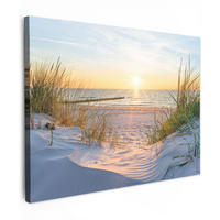 LEINWANDBILD Strand - Sonne - Düne - Gras - Sand - Horizont Wandbilder 80x60 cm - Hellblau, Textil (80/60cm) - MuchoWow