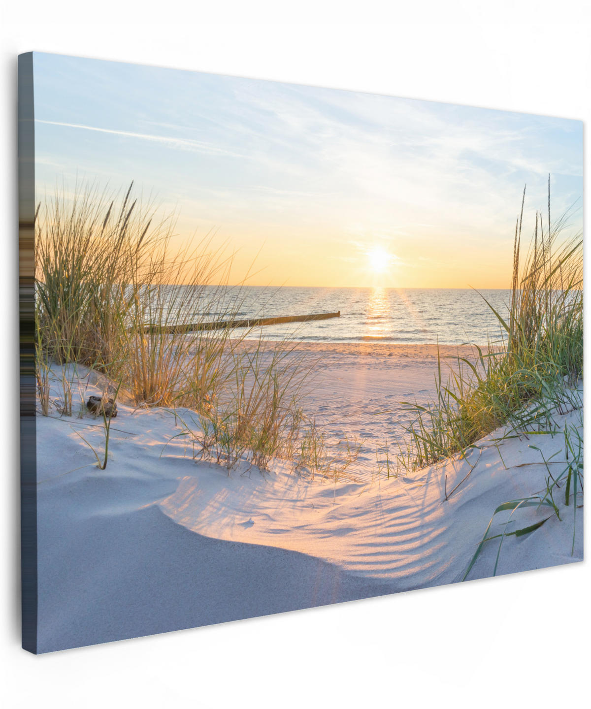 LEINWANDBILD Strand - Sonne - Düne - Gras - Sand - Horizont Wandbilder 80x60 cm - Hellblau, Textil (80/60cm) - MuchoWow
