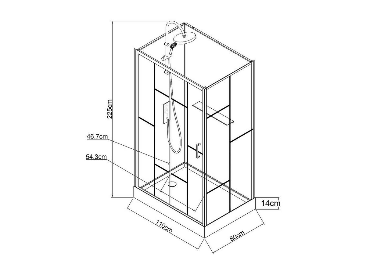 DUSCHKABINE - rechteckig - Siebdruck - Beidseitige Installation - Weiß & Schwarz matt - 110 x 80 x 225 cm - GAVILA - Schwarz, Metall (80/110/200cm) - Vente-Unique