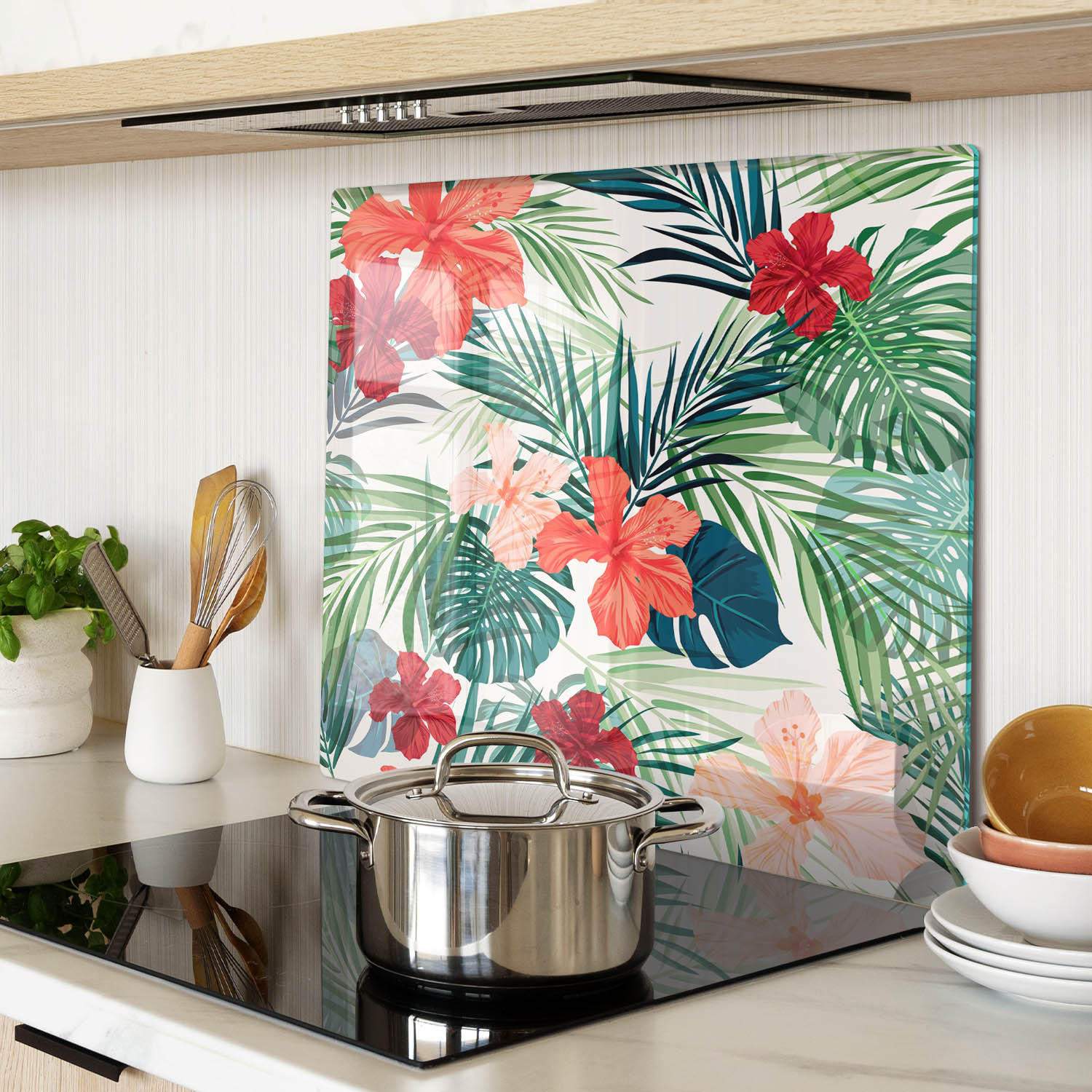 GLASPLATTE 60x52 cm Tropische Blumen - Multicolor, Glas (60/0.4/52cm) - TULUP