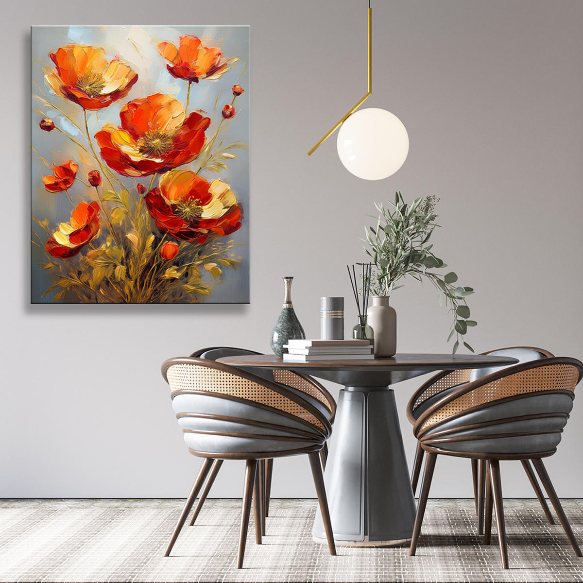 WANDBILD blumen roter mohn natur gold - Orange, Textil (40/60cm) - Feeby