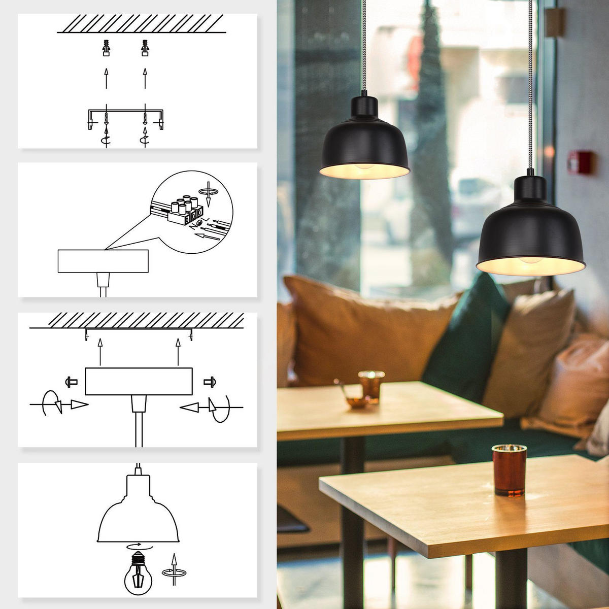 PENDELLEUCHTE Genevieve 17.8/10/170 cm - Schwarz, Metall (17.8/10/170cm) - ZMH