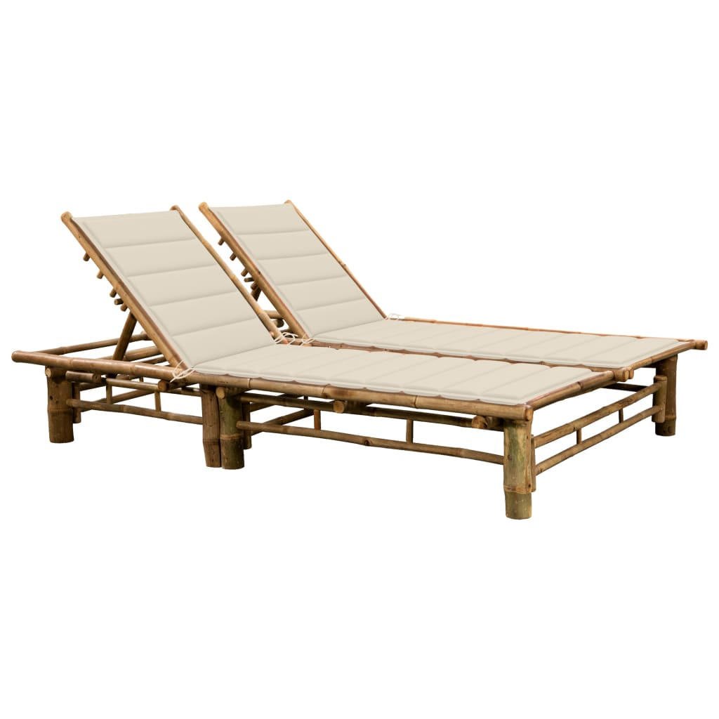 2-PERSONEN-SONNENLIEGE mit Auflagen Bambus - Creme, Holz (130/87/200cm) - furnicato