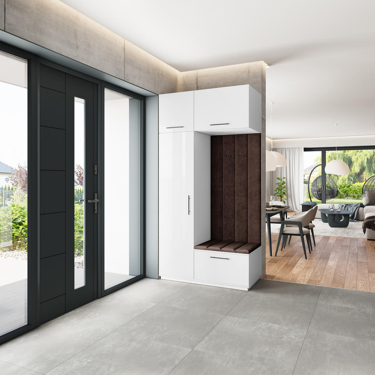 GARDEROBENSCHRANK REMA 120/240/60 cm Modern Garderobe-Set Weiß - Weiß/Braun, Holzwerkstoff (120/240/60cm) - MASSENO