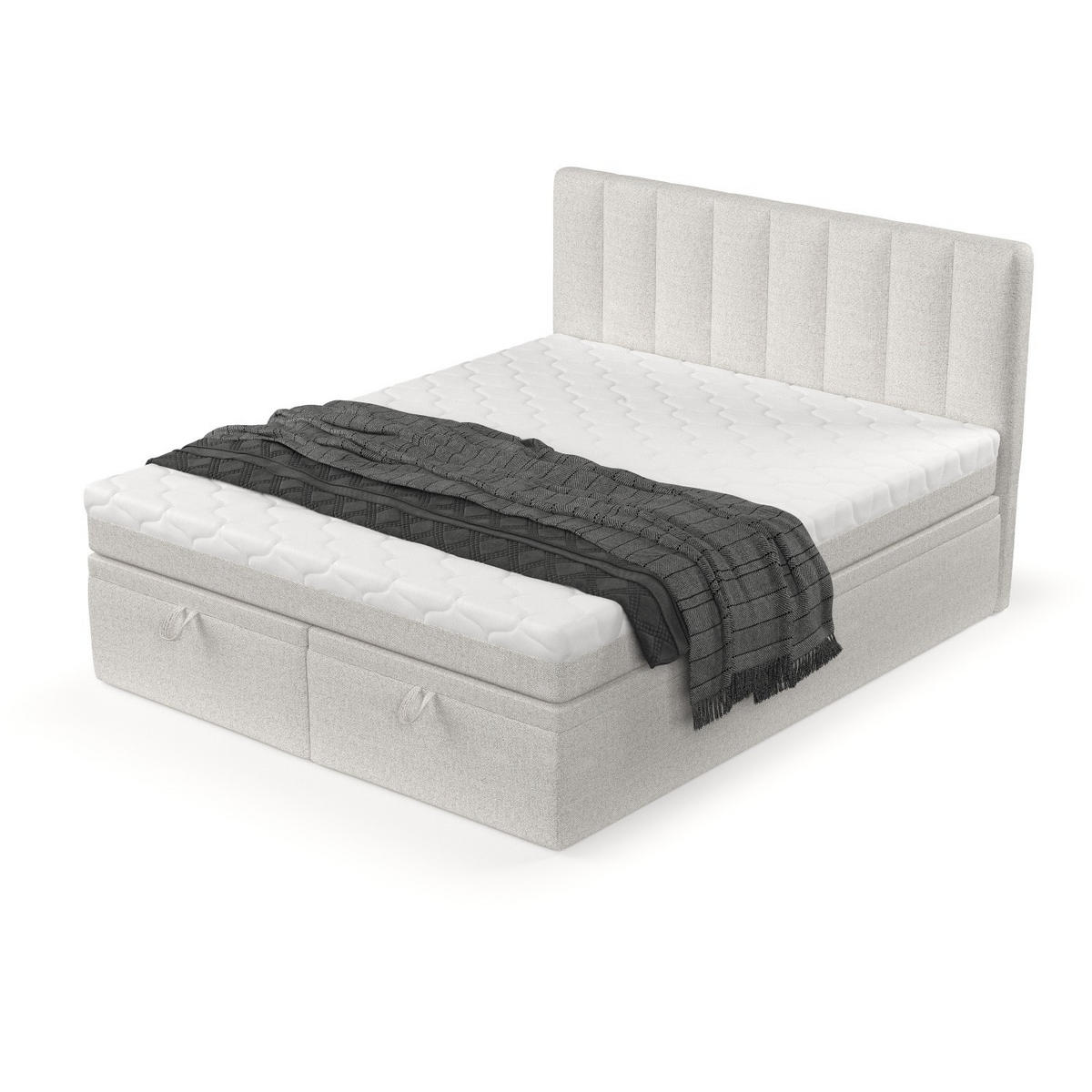 BOXBETT Lume 140/200 cm Hellbeige im Riva Stoff - Sandfarben/Schwarz, Holz/Holzwerkstoff (140/200cm) - AltaBeds