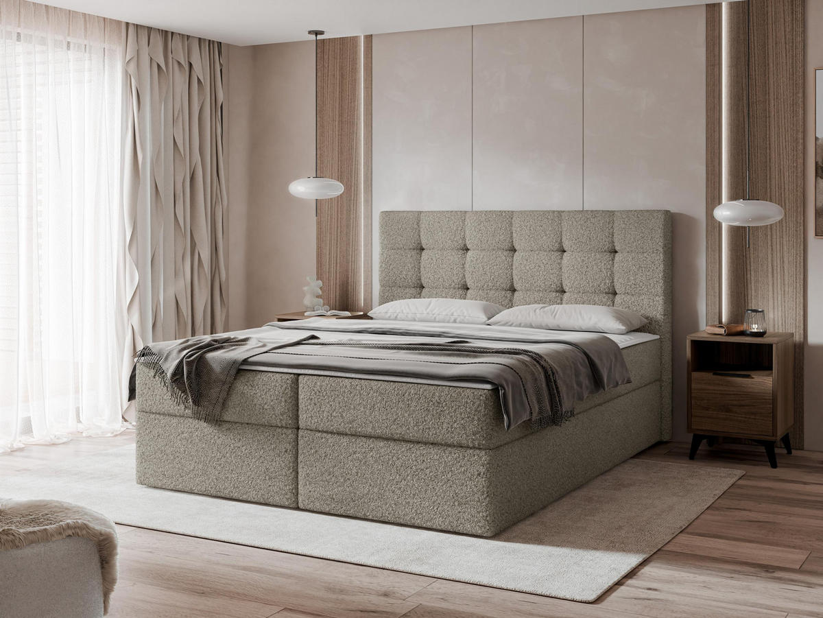 BOXBETT Luanda Boucle - H3 - Hellbraun, Holzwerkstoff/Textil (180/200cm) - MIRJAN24