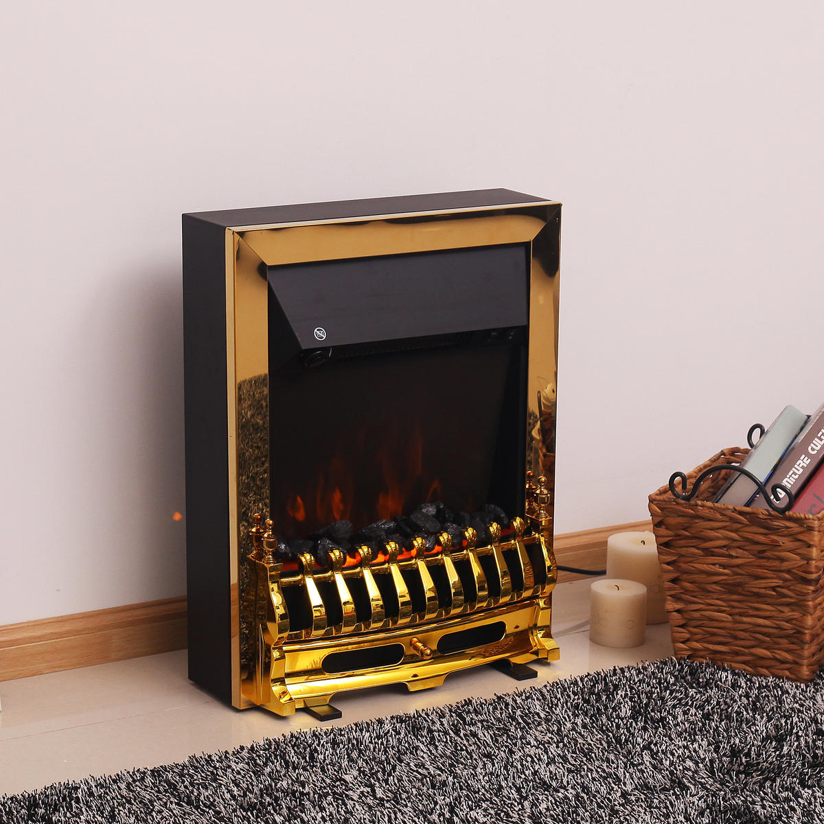 ELEKTROKAMIN, 1000/2000W, Flammeneffekt, Gold - Goldfarben, Metall (185/592/482cm) - HOMCOM