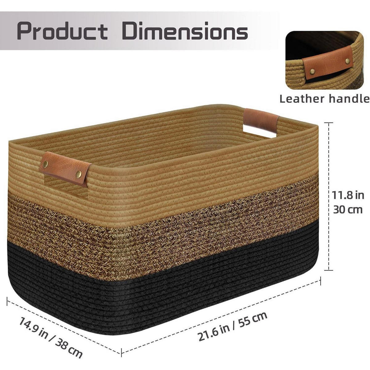 WÄSCHEKORB Baumwollseil Schwarz Dunkelbraun 55 x 38 x 30 cm - Multicolor, Naturmaterialien (55/30/38cm)