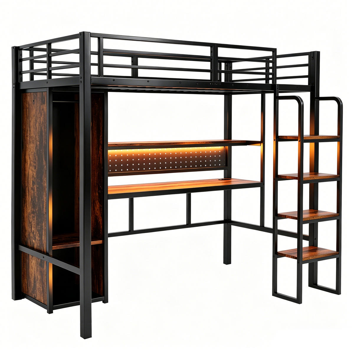 HOCHBETT mit Schreibtisch 90x200 cm Metall Schwarz 3-tlg. - Schwarz, Metall (90/200cm) - Meubliv