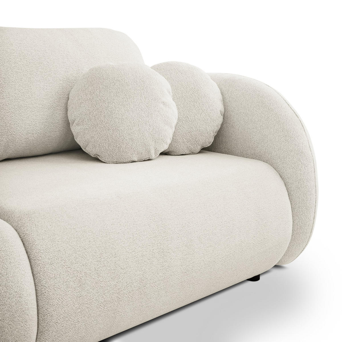 BETTSOFA CIMA Creme Chenille-Stoff mit Schlaffunktion - Creme, Holz (234/86/111cm) - MASSENO