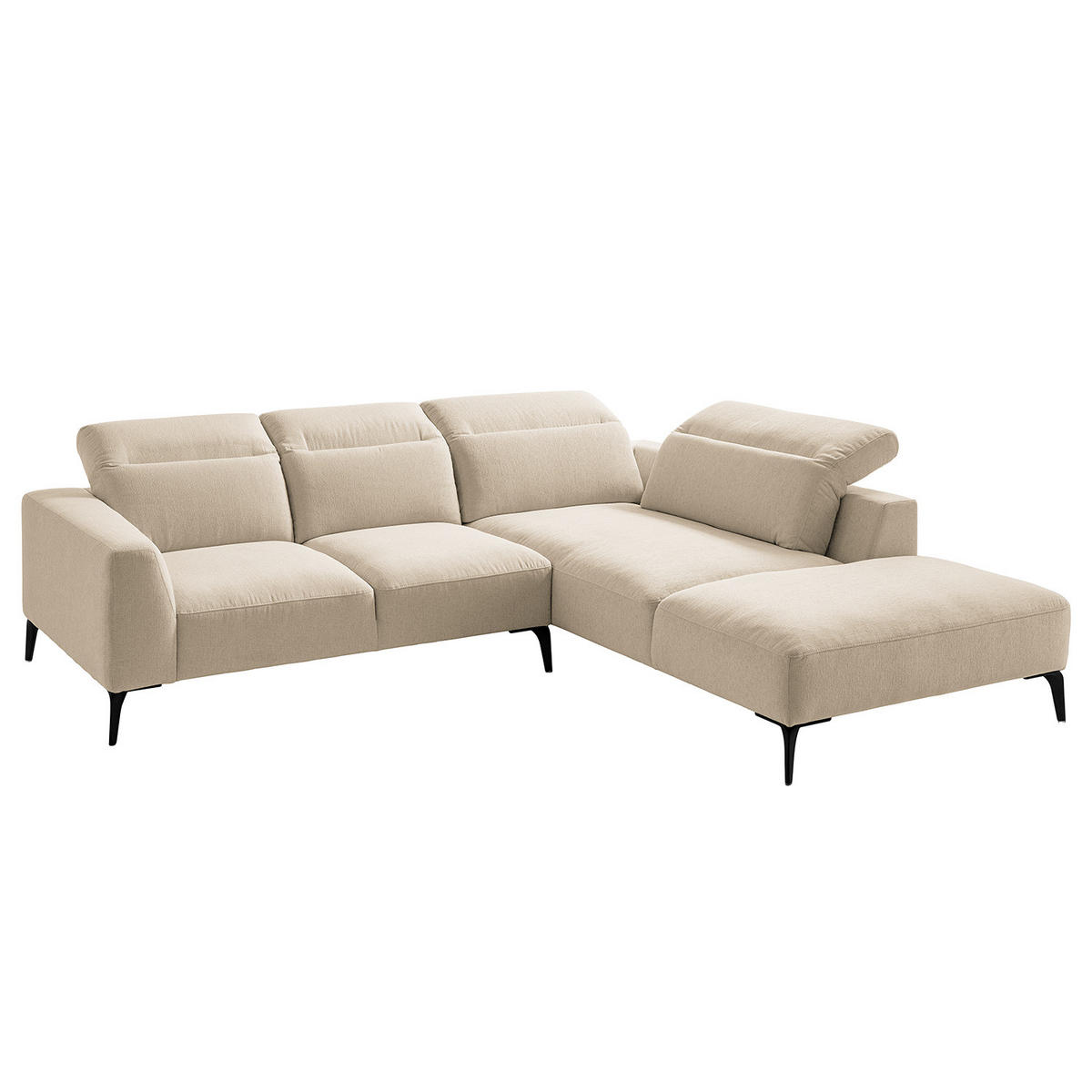 ECKSOFA mit Ottomane - Beige/Schwarz, Textil/Metall (263/238cm) - home24