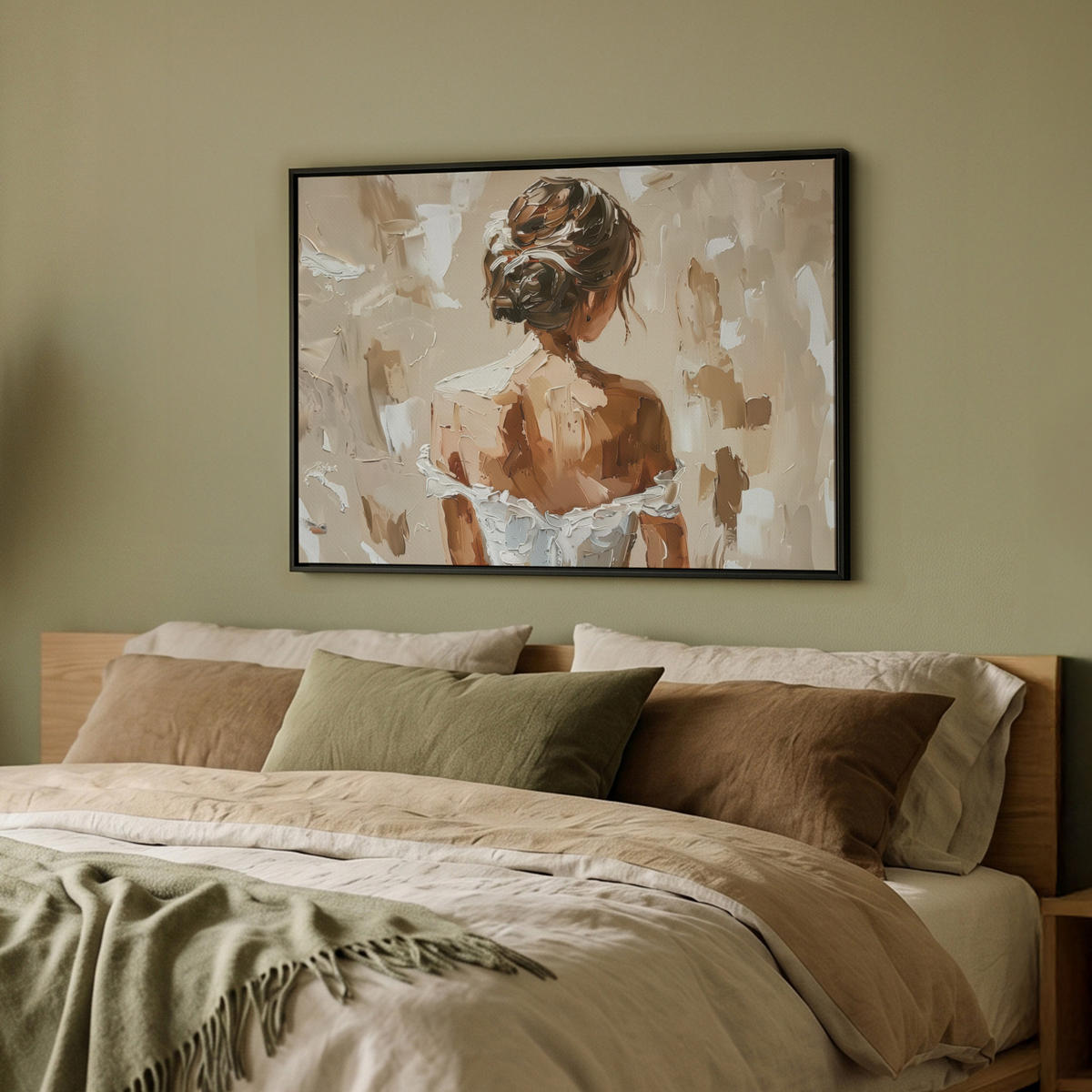LEINWAND Bilder mit Rahmen - Frau - Farbe - Abstrakt - Beige - Modern - 80x60 - Sandfarben, Textil (80/60cm) - MuchoWow