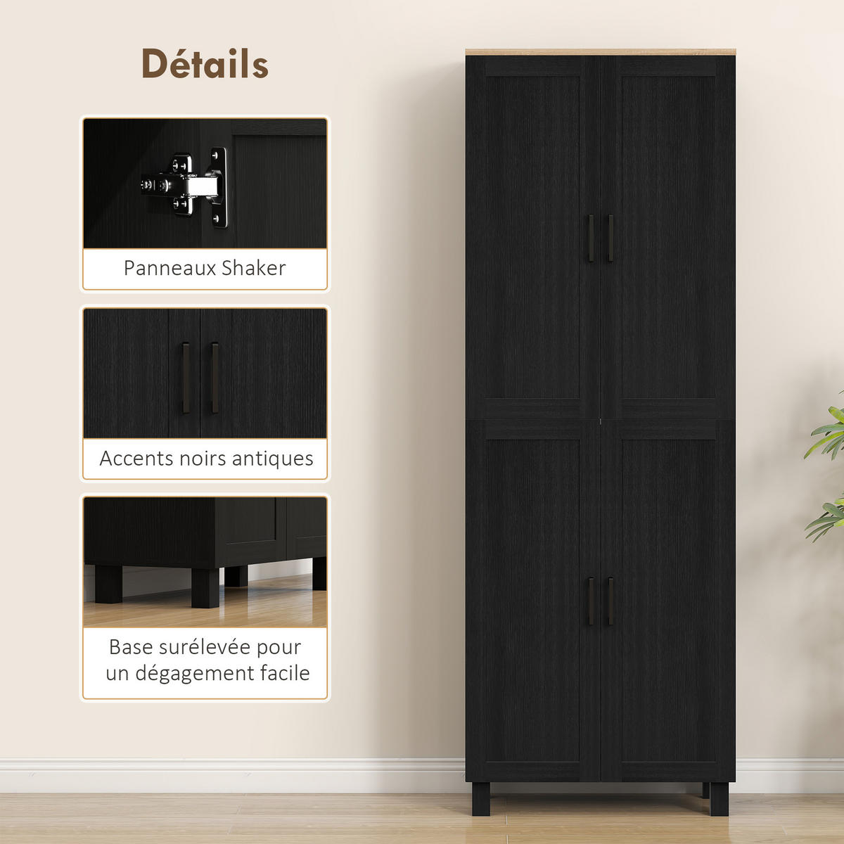 HIGHBOARD DE-11291 4 Türen & verstellbare Böden Schwarz - Schwarz, Holzwerkstoff (30/170.5/60cm) - ComfortXL