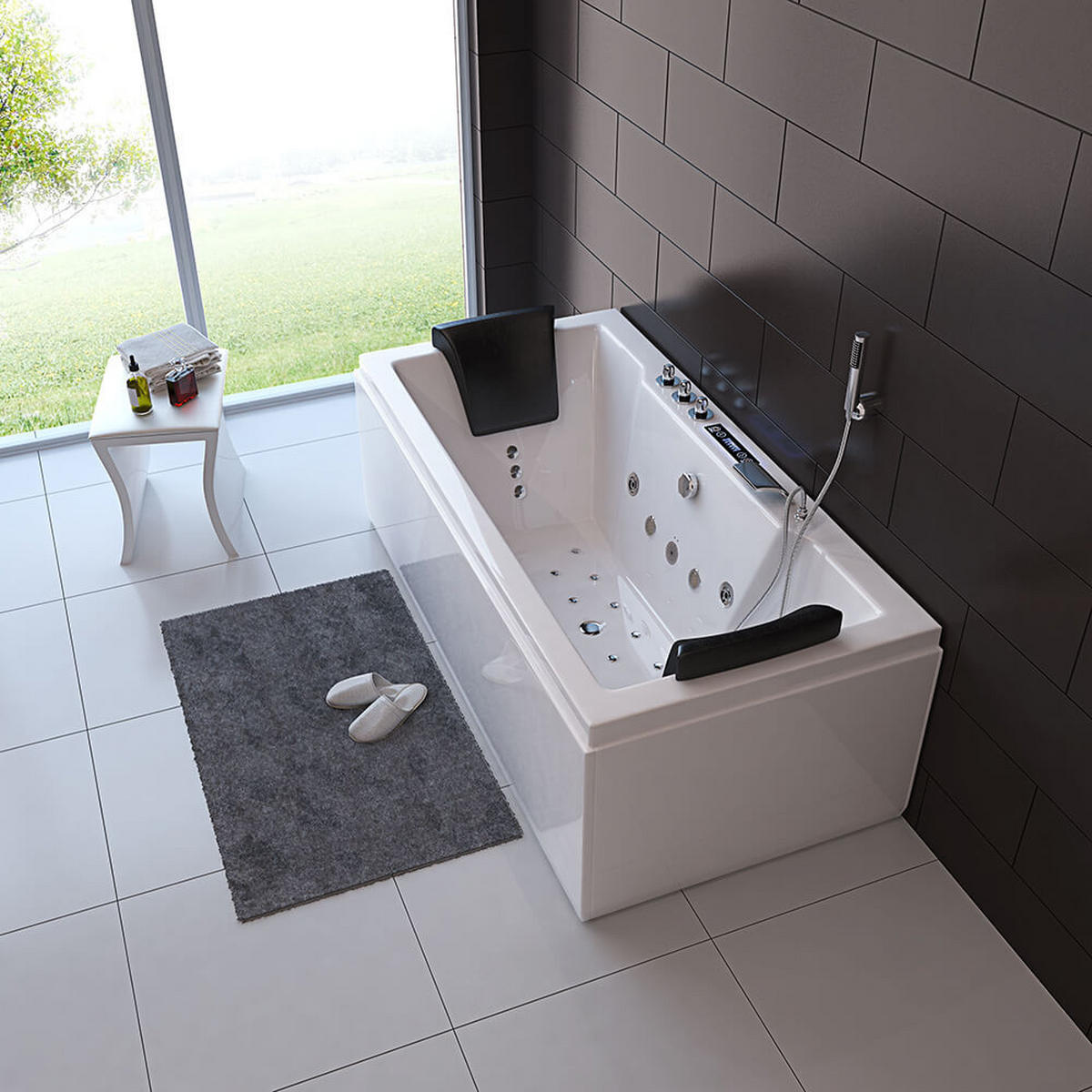 WHIRLPOOL LAGUNA PURE M - ohne Glasscheibe, 180 x 90 cm - Weiß, Keramik (180/55/90cm) - Home Deluxe