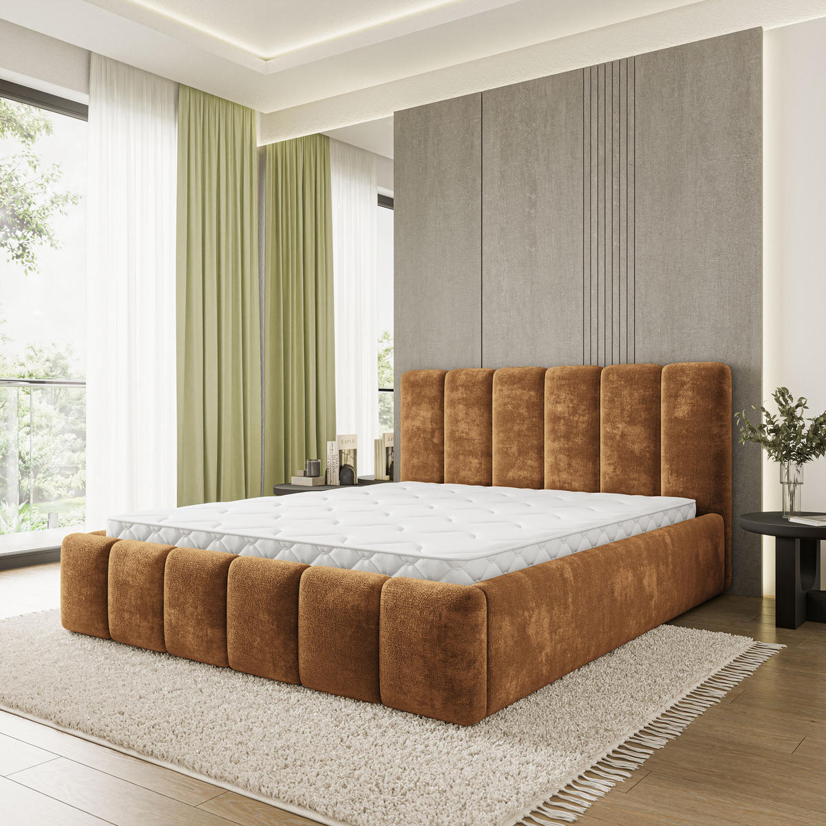 POLSTERBETT ATTORA LM 160x200 cm mit Bettkästen - Hellbraun - Hellbraun, Holz (160/200cm) - MASSENO
