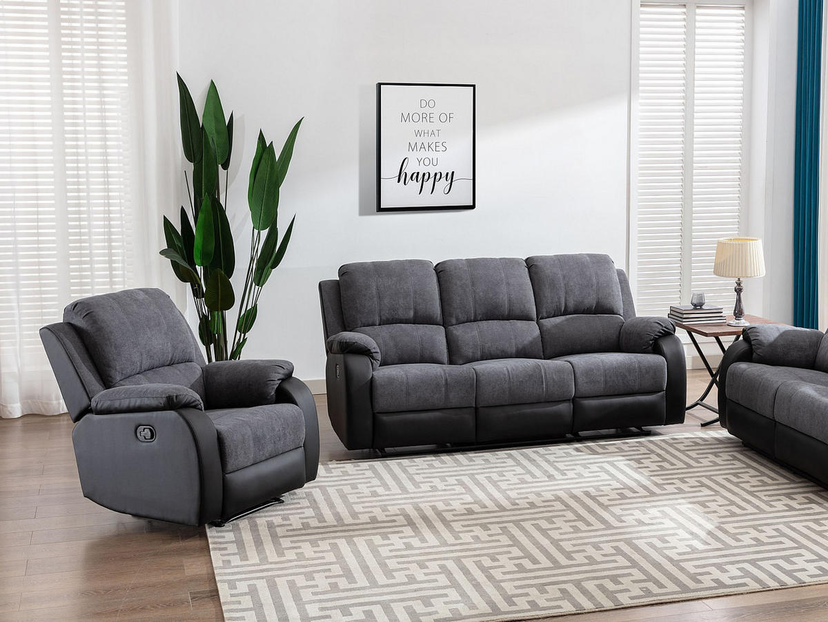 COUCHGARNITUR mit Sessel - 4 Personen - stoff - schwarz, grau Brody - Schwarz, Kunststoff/Textil (87/99/98cm) - Vente-Unique
