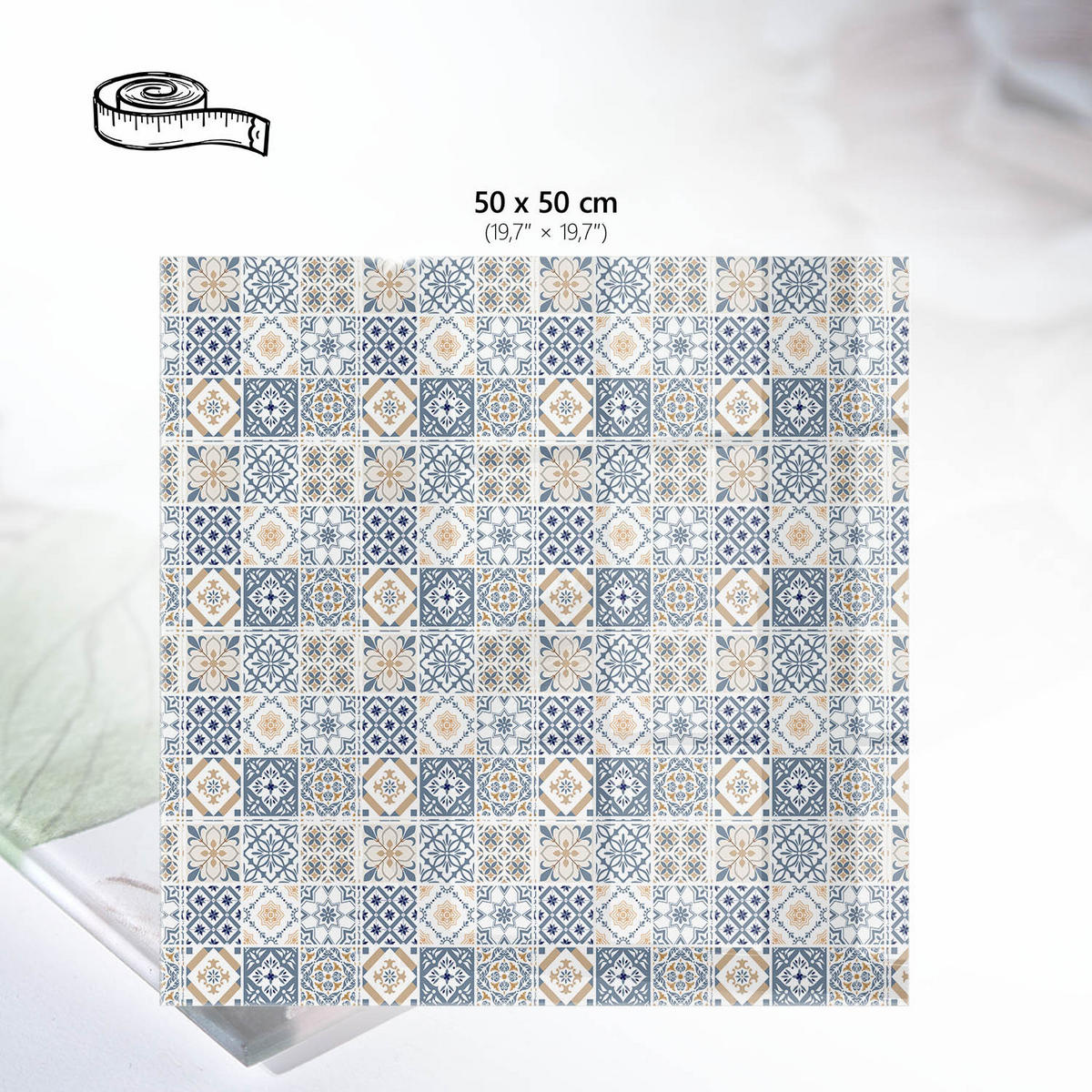 TISCHPLATTE 50x50 cm – Retro-Fliesen - Grau, Glas (50/50/0.4cm) - Wallfluent