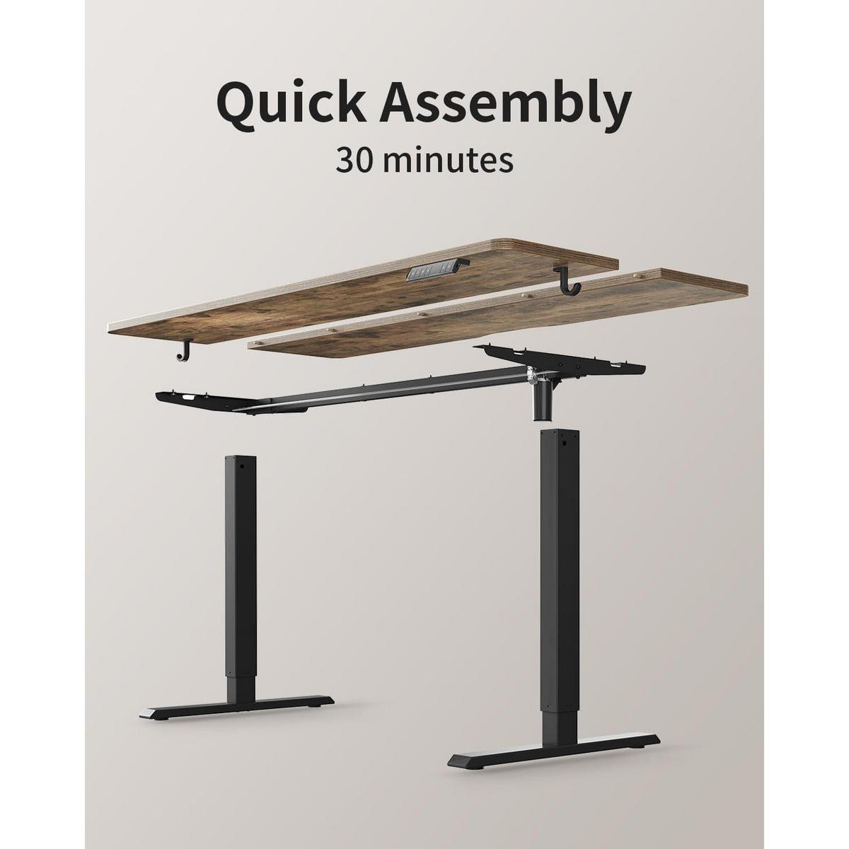 SCHREIBTISCH höhenverstellbar elektrisch 100 x 60 cm Braun mit USB-Anschlüssen - Braun, Holzwerkstoff (60/100/72cm)