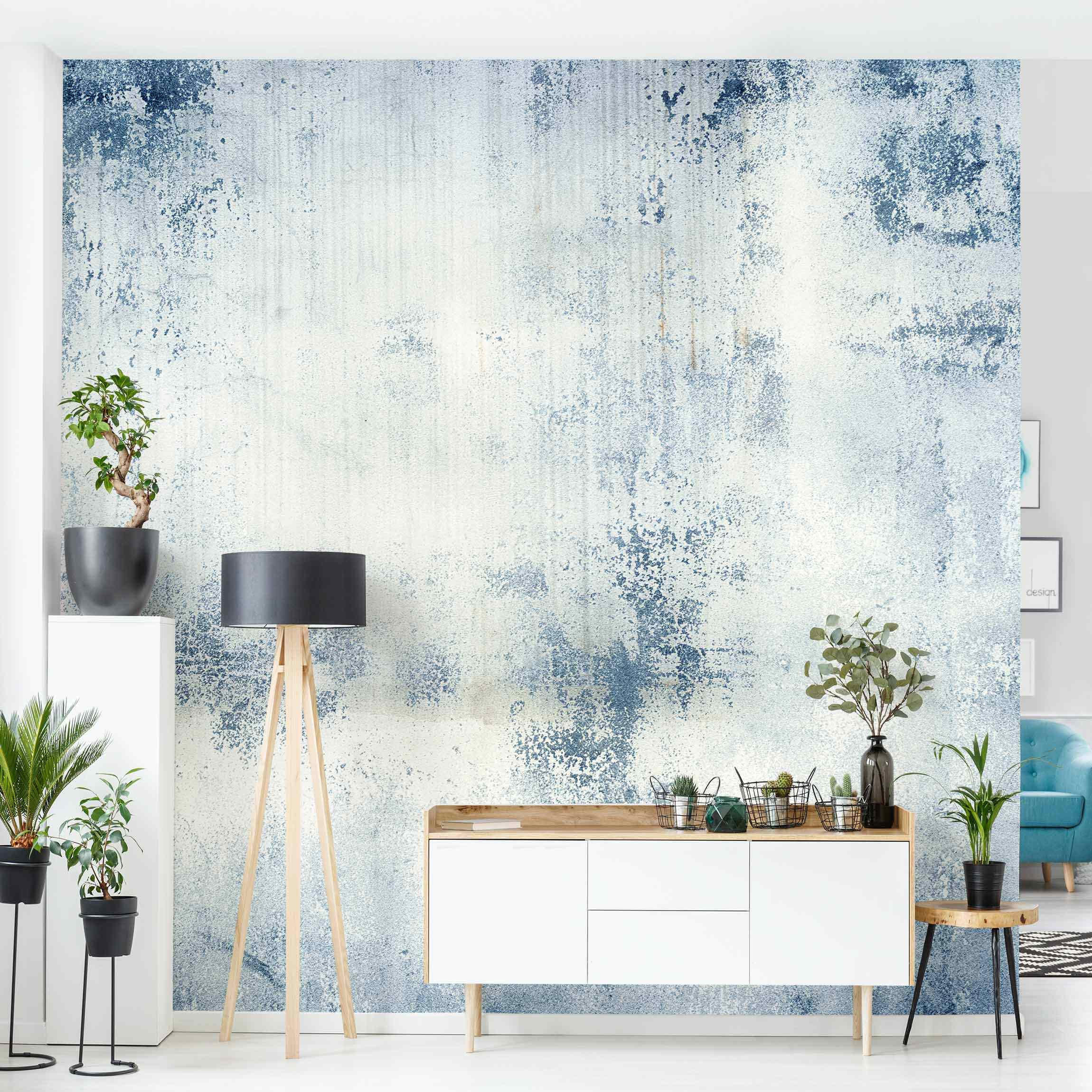 FOTOTAPETE Betonwand Shabby Putz Blau 240/240 cm - Blau, Papier (240/240cm) - Bilderwelten