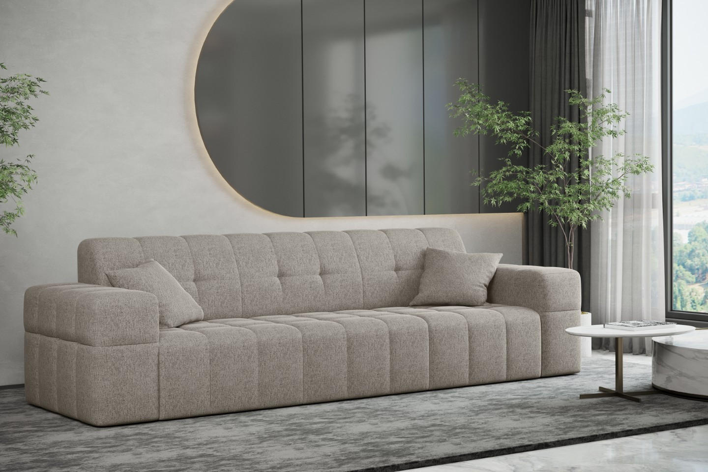 SOFA 3-Sitzer NIMES Stoff Verita Warmbeige - Cappuccino, Holz (245/82/92cm) - Kaiser Möbel