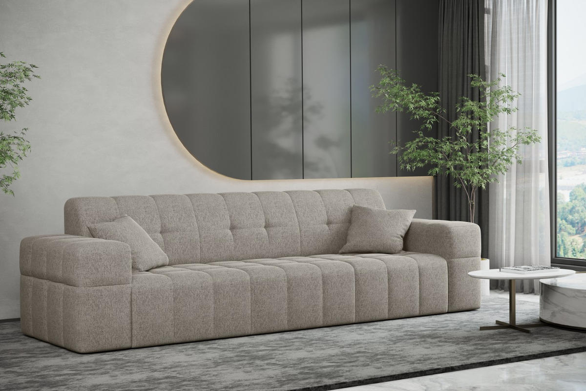SOFA 3-Sitzer NIMES Stoff Verita Warmbeige - Cappuccino, Holz (245/82/92cm) - Kaiser Möbel