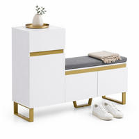 SCHUHSCHRANK in Weiß mit großem Fassungsvermögen, mehrstöckigem Stauraum und Schubladen für Flur, B120/T35/H85 cm - Goldfarben/Weiß, Holz/Holzwerkstoff (120/80/35cm) - STILVORA