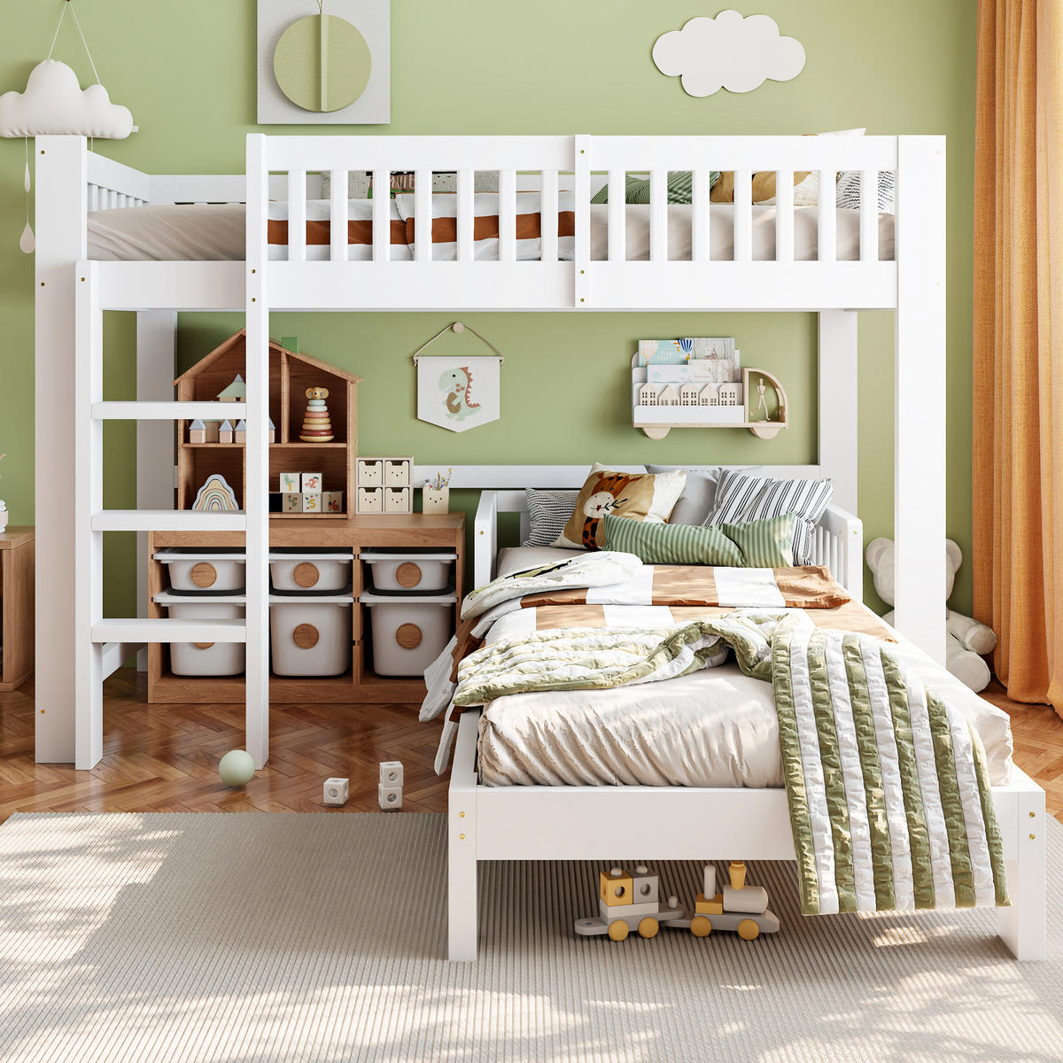 ETAGENBETT 90/200 cm Hochbett und Einzelbett, DE-41582, in Weiß - Weiß, Holzwerkstoff (90/200cm) - ComfortXL