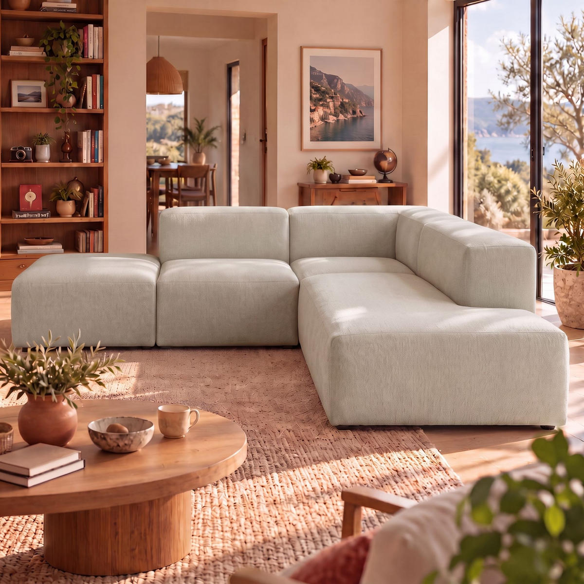 4-SITZER modulares Ecksofa HEAVEN SET 3 Rechts, Breite 270 cm Webstoff Olivgrün - Schwarz/Olivgrün, Holz/Kunststoff (270/245cm) - Muffo