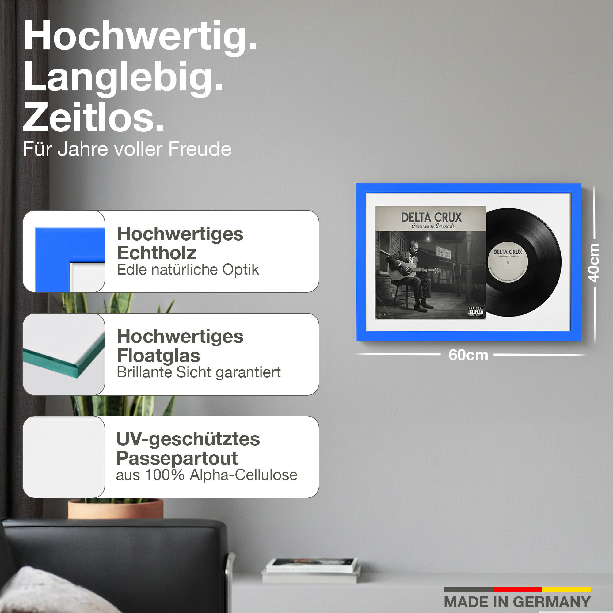 Thumbnail - K-Möbel Schallplatten, Blau, Holz, Rechteckig, 60x40 cm, Bilder und Zubehör, Bilderrahmen, Bilderrahmen Holz