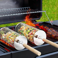 GRILLKORB 2er-Set Edelstahl mit Holzgriff - Multicolor, Metall (10/24/10cm)