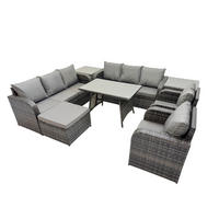 GARTENSET Hohe Rückenlehne Polyrattan 9-Sitzer - Dunkelgrau/Grau, Glas/Kunststoff - Fimous