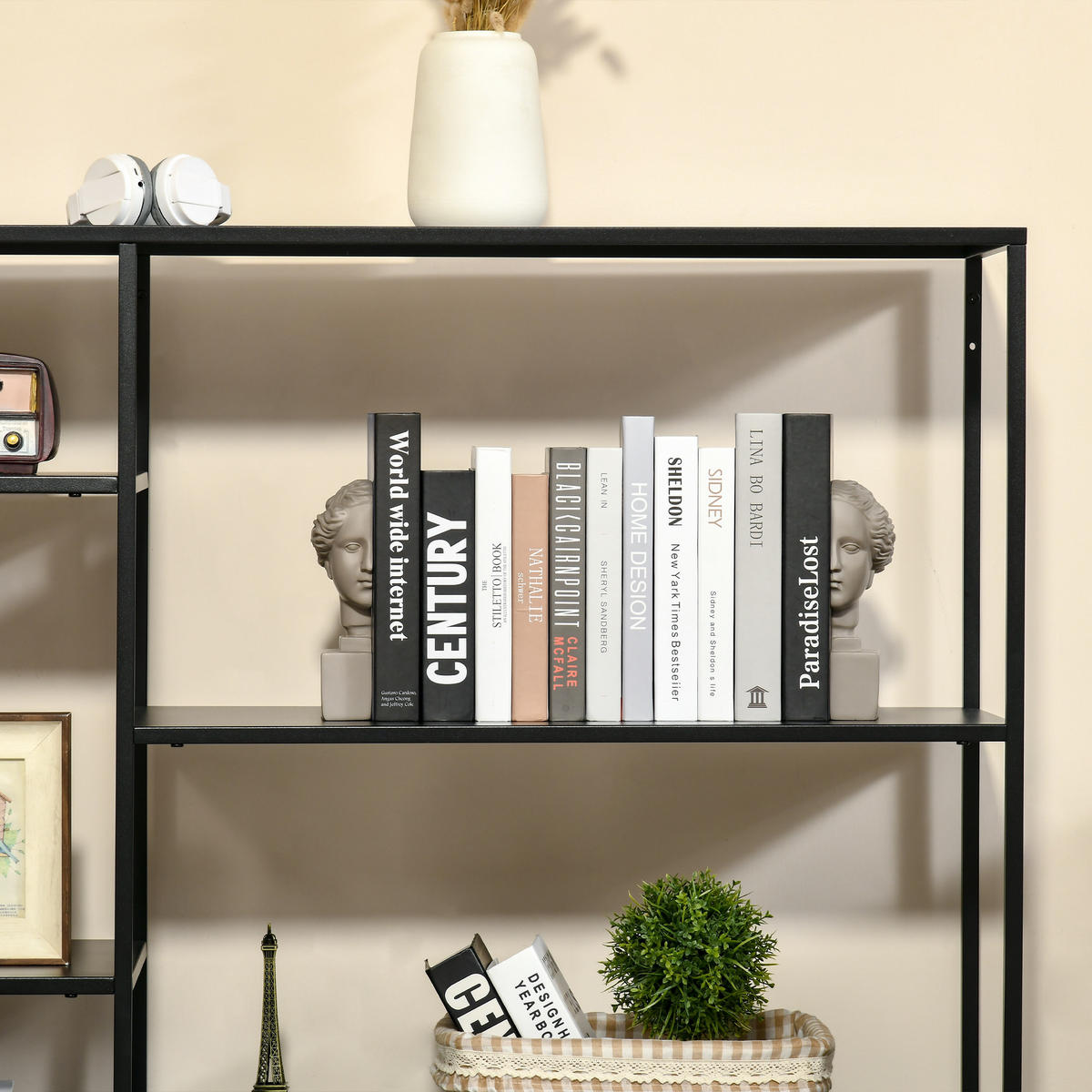 STANDREGAL, Bücherregal, Schwarz - Schwarz, Metall (35/87.5/120cm) - HOMCOM