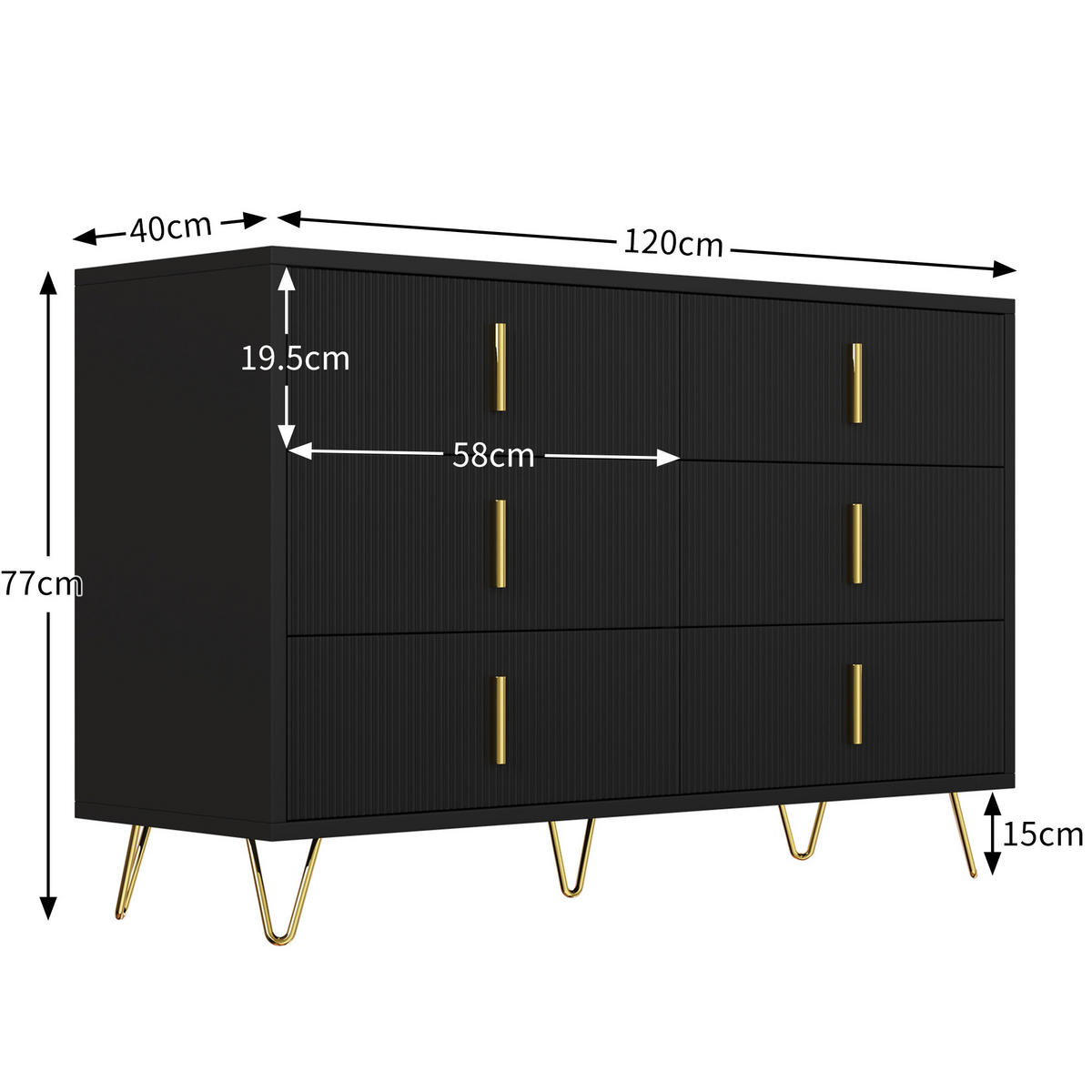 SIDEBOARD in Weiß Kommode mit viel Stauraum und goldenen Griffen für Wohnzimmer und Esszimmer, B120/T40/H77cm - Goldfarben/Schwarz, Holzwerkstoff/Metall (120/77/40cm) - STILVORA