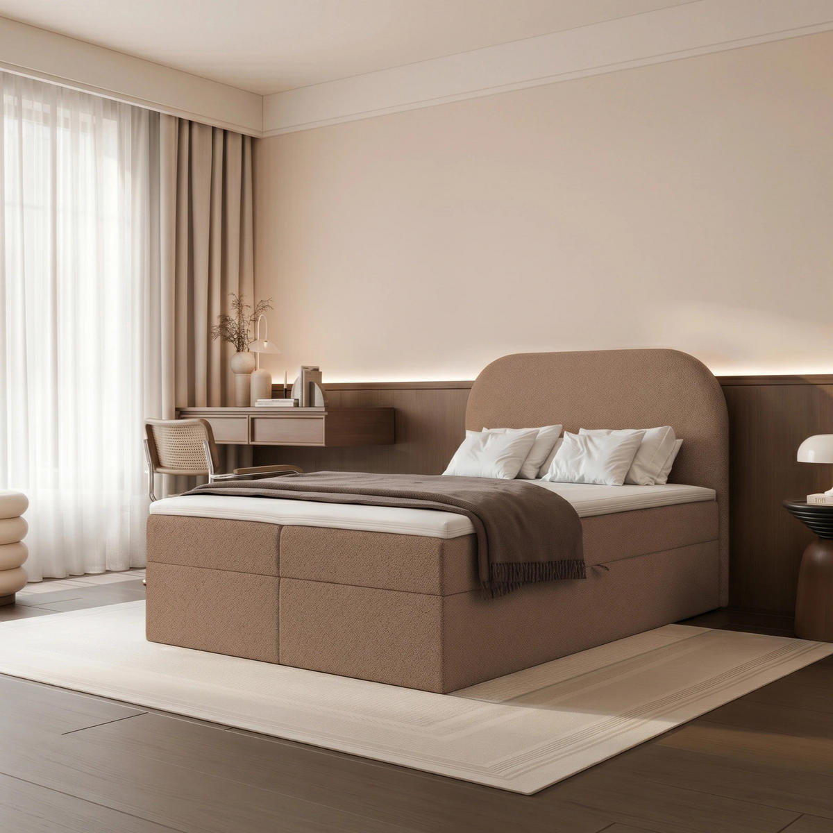 BOXBETT FUZZI 120x200 cm Toffee-Braun (Stoff Monte) - mit 2 Bettkästen, Bonellmatratze und weichem Kopfteil - Braun, Holzwerkstoff/Textil (120/200cm) - Ravio