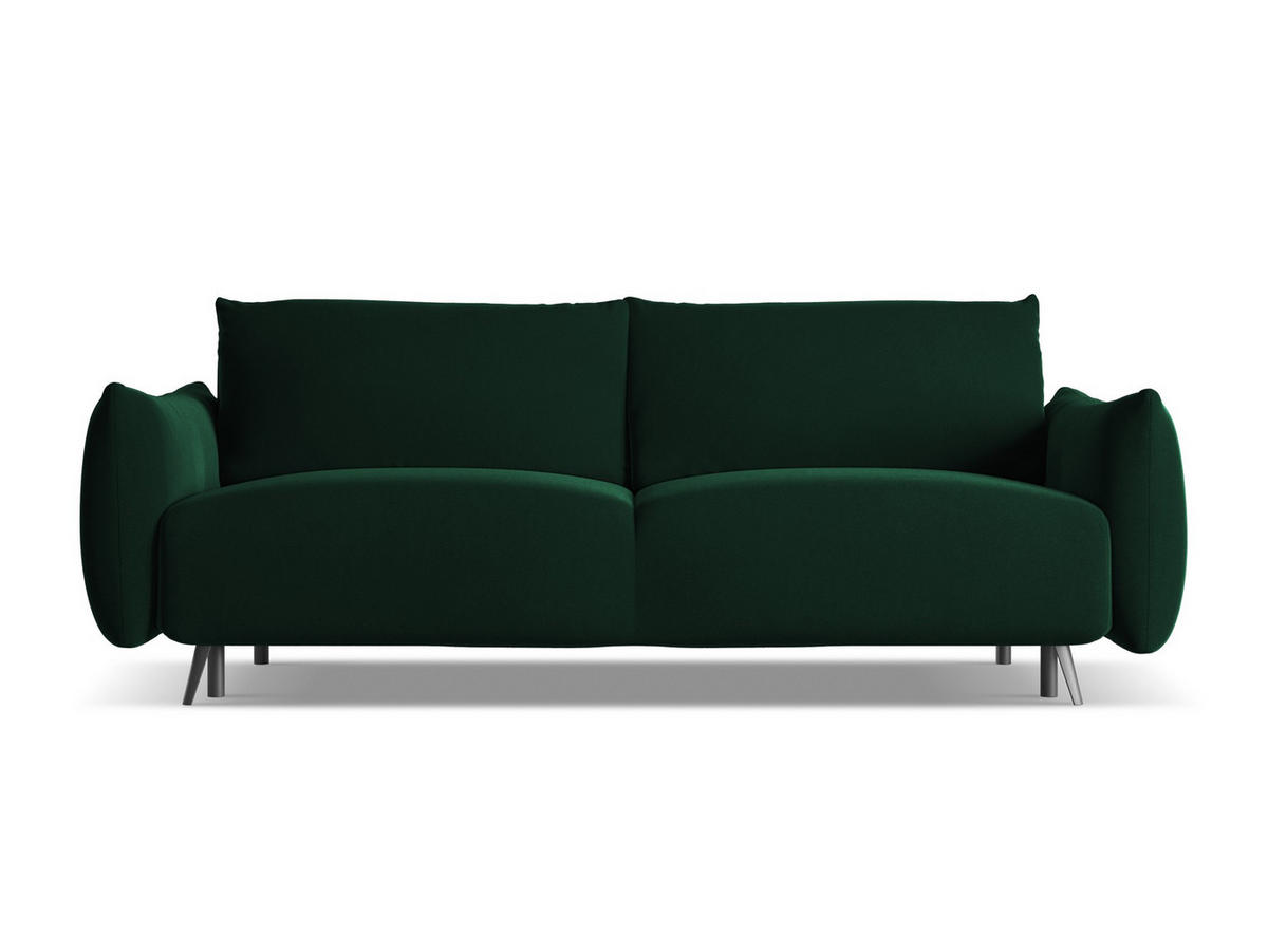 3-SITZER SOFA mit Schlaffunktion Samt Stoff Grün - Dunkelgrün/Schwarz, Textil/Metall (230/86/105cm) - Makamii